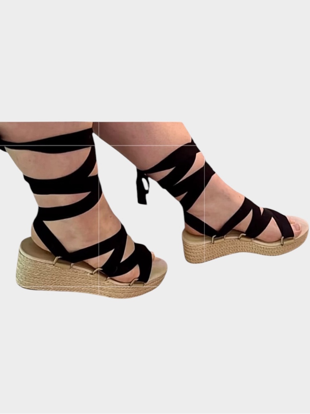 Boho Row Lace-Up Espadrille Platform Sandals Black Wrap Ties Size 10 Like New - Picture 2 of 8